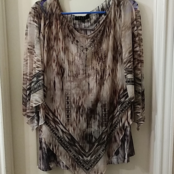 bleu woman Tops - Ladies blouse w brown and gold seguins